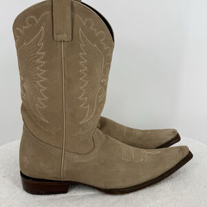 El General Men’s Cowboy Boots Pointed Toe Beige Embroidered Size 9